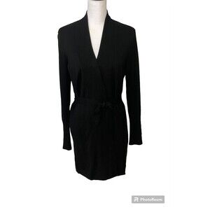 White House Black Market Womens Black Sweater Size MP Tie Wrap Cardigan Dress N2
